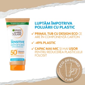 Lapte de corp pentru adulti cu protectie solara SPF 50+ Sensitive Advanced Ambre Solaire Garnier, 175 ml