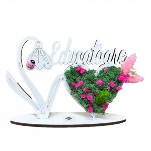 Ornament din lemn Draw Me, ce poate fi personalizat cromatic, cu tematica individuala (Educatoare), licheni stabilizati si imortele, Roz