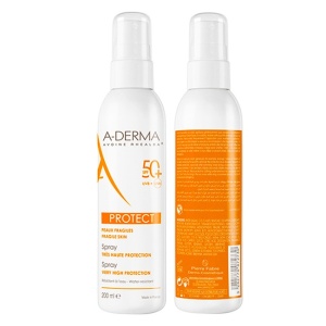 Pachet A-Derma Protect – Fluid invizibil protectie solara SPF 50+, 40 ml + Spray protectie solara SPF 50+, 200 ml + Lotiune reparatoare after sun Protect AH, 250 ml
