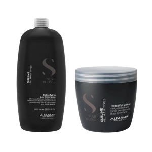 Pachet detoxifiant pentru toate tipurile de par Alfaparf Milano Semi Di Lino Sublime Detoxifying Mud, Sampon, 1000 ml + Masca, 500 ml