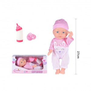 Papusa bebelus Lunabebe Little Friend, cu biberon si suzeta, Roz, 27 cm