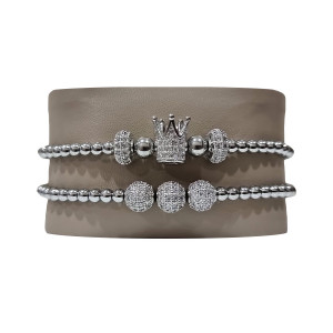 Set 2 bratari Royal din otel inoxidabil si zirconiu, Unisex, silver - Img 2