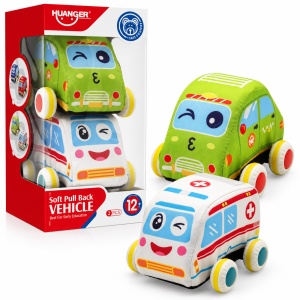 Set 2 masinute moi pentru bebelusi, ambulanta si masinuta verde, mecanism pull-back, Multicolor