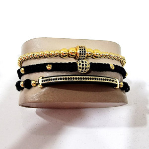 Set 3 bratari Charm din otel inoxidabil si zirconiu, Unisex, gold - Img 5