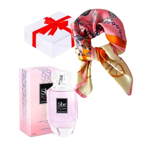 Set cadou Florielle cu Apa de Parfum Louis Varel She In Love, Femei, 100 ml si esarfa