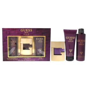 Set cadou Guess Man Gold, Apa de Toaleta, Barbati, 75 ml + Spray de corp, 226 ml + Gel de dus, 200 ml