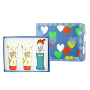 Set cadou Moschino I Love Love, Apa de Toaleta, Femei 50 ml + Gel de dus 100 ml + Lotiune de corp, 100 ml