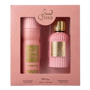 Set cadou Qissa Pink Oriental Collection Paris Corner, Femei, Apa de Parfum, 100 ml + Deodorant Spray 200ml