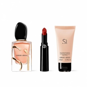 Set cadou Si Intense Giorgio Armani, Femei, Apa de Parfum, 50 ml + Lotiune de corp, 50 ml +  Lip Power, ruj de buze nuanta 405, 3,1 g