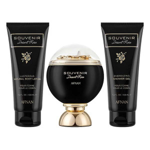 Set cadou Souvenir Desert Rose Afnan, Unisex, Apa de Parfum, 100 ml + Lotiune de corp, 100 ml + Gel de dus, 100 ml