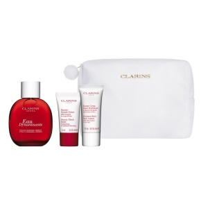 Set Clarins Eau Dynamisante – Apa de Tratament 100 ml + Beauty Flash Balm 15 ml + Lotiune Corp 30 ml + Pouch