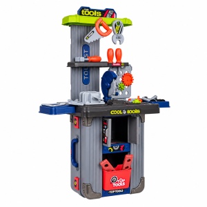 Set de bricolaj copii Cool Tools 3 in 1, banc de lucru si doua valize cu unelte, Gri