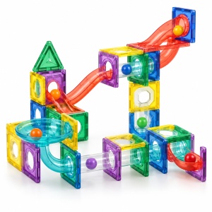 Set de constructie magnetic cu circuit pentru bile, 78 piese, multicolor, 3 ani+