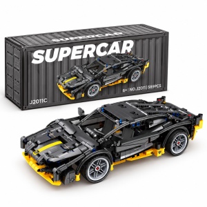 Set de constructie Supercar negru, 589 piese, mecanism pull-back, scara 1:18, 6 ani+