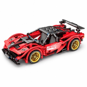 Set de constructie Supercar rosu, 482 piese, mecanism pull-back, scara 1:18, 6 ani+ - Img 3