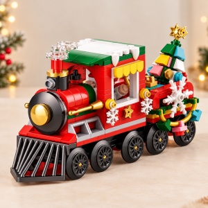 Set de constructie Tren de Craciun, cu brad si decoratiuni, 322 piese, 6 ani+