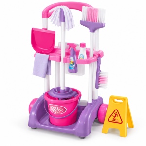 Set de joaca Little Helper cu carucior de curatenie si 12 accesorii, roz-mov, 3+ ani
