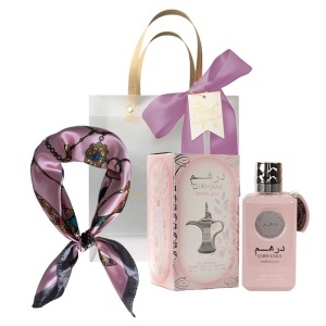 Set Dirham Wardi Ard Al Zaafaran, Apa de Parfum, Femei, 100 ml + Esarfa satinata + Punga cadou