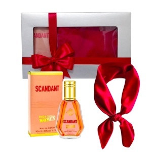 Set Elysa – Parfum Fragrance World Scandant Belle Celine Women 50ml, Esarfa satinata rosie