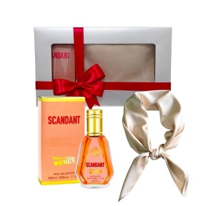 Set Elysa – Parfum Fragrance World Scandant Belle Celine Women 50ml, Esarfa satinata crem
