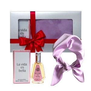 Set Elysa – Parfum La Vida es Bella Fragrance World 50ml, Esarfa satinata lila
