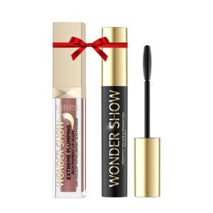 Set Eveline Wonder Show cu Luciu de buze pentru volum 03 English Rose si Mascara volum si separare