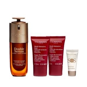 Set Ingrijire Clarins Double Serum & Multi-Intensive, Femei – Serum Antirid, Crema Zi, Crema Noapte si SOS Primer