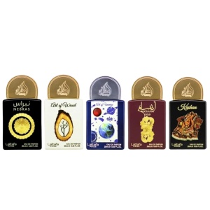Set Lattafa Apa de Parfum Unisex – Nebras 20 ml, Art of Wood 20 ml,Art of Universe 20 ml, Ansaam Gold 20 ml, Kashan 20 ml