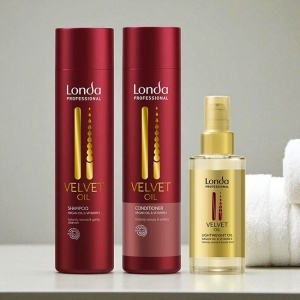 Set Londa Professional Velvet Oil – Sampon 250ml + Balsam 250ml + Ulei Argan 100ml pentru regenerare si stralucire