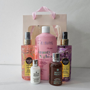 Set Love Shayari, femei, 2 x Spray de Corp Eyup 250 ml, Lotiune de corp Eveline Beauty and Glown 350 ml, Gel de dus 100 ml, Lotiune de corp 50 ml 1