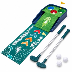 Set mini golf pentru copii, 2 crose reglabile, 3 mingi, covoras si rampa cu 3 tinte, 3 ani+ - Img 3