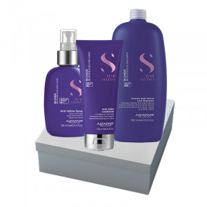 Set pentru neutralizarea tonurilor de galben, Sampon 1000 ml + Balsam 200ml + Spray 125ml, Alfaparf Milano Semi Di Lino Blonde