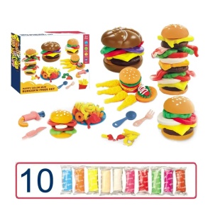 Set plastilina Happy Color Mud – Hamburger si cartofi prajiti, pentru copii 3 ani+
