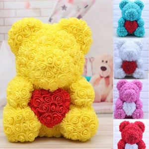 Ursulet Rose Bear din Trandafiri de spuma cu inima, in cutie cu funda, 40 cm