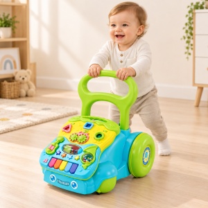 Antepremergator interactiv multifunctional pentru copii Goodway, cu centru de activitati, clape si jucarii, albastru, 10 luni+ - Img 4