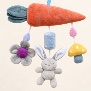 Carusel textil pentru patut, morcov cu iepuras, floare si ciuperca, multicolor, 0 luni+ - Img 4