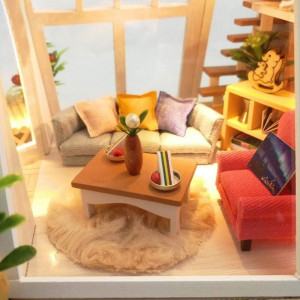 Casuta De Asamblat DIY Aurora, in miniatura din lemn cu mobilier, Joc interactiv, educational - Img 4