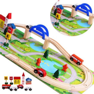 Circuit masinute, RAIL OVERPASS, accesorii din lemn, 40 piese - Img 5