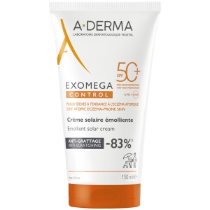 Crema emolienta cu protectie solara SPF50+ pentru pielea sensibila Exomega Control A-derma, 150 ml