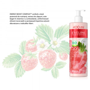 Cremă hidratantă cu iaurt de corp Eveline Cosmetics 99% Natural Strawberry Smoothing, 400 ml