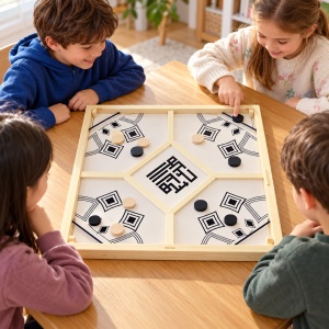 Joc de societate Pucket cu discuri si elastice, tabla patrata 60 cm, model geometric - Img 4