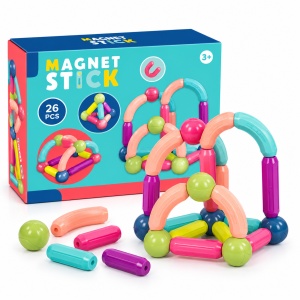 Joc educativ magnetic cu 26 de piese pentru constructii 3D, tije curbate si bile colorate, multicolor, 3+ ani - Img 4
