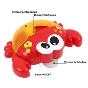 Jucarie de baie Bubble Crab cu difuzor de spuma si muzica, functii