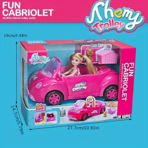 Masina de picnic pentru papusi Cabriolet + Mini papusa cu caine de companie - Img 3