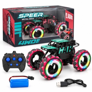 Masinuta off-road pentru cascadorii cu telecomanda pentru copii, Speer Metal No.6, tractiune 4x4 si roti luminoase, 6+ ani - Img 3