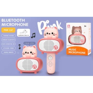 Microfon Bluetooth pentru copii Pink Cat – difuzor wireless cu efecte sonore si cablu de incarcare