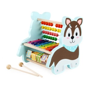 Numaratoare, Xilofon si Cuburi de Invatare, din Lemn, Multicolor - Jucarie Educativa Catelus 