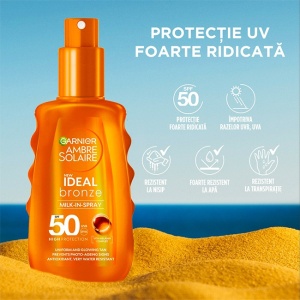 Pachet Garnier Ambre Solaire – Spray aftersun 200 ml + Spray protectie solara bronz intens SPF 50 200 ml + Crema protectie solara fata SPF 50 40 ml.
