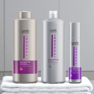 Pachet Londa Professional Deep Moisture – Sampon 1000 ml + Balsam 1000 ml + Spray leave-in 250 ml pentru hidratare intensa si netezire