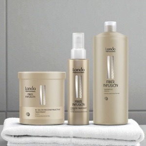 Pachet Londa Professional Fiber Infusion – Sampon 1000 ml + Tratament Reconstructiv 750 ml + Tratament 5 Minute 100 ml